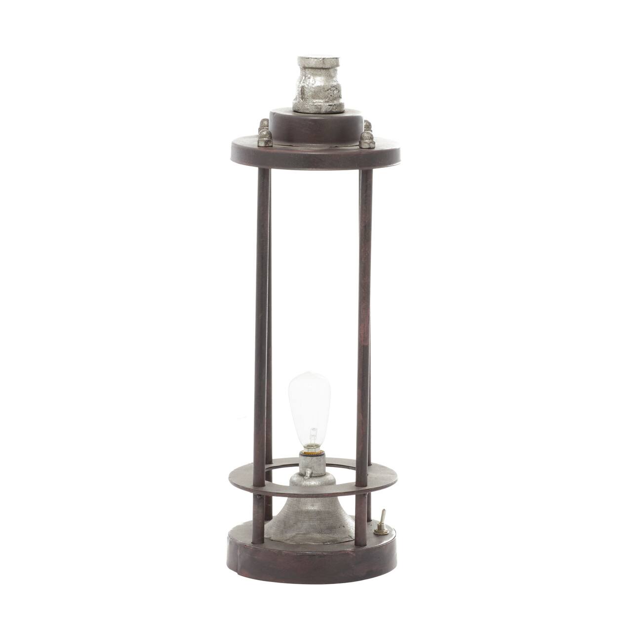 Brown Iron Industrial LED Lantern, 13" x 4" x 4"